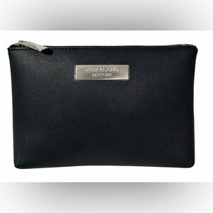 Salvatore Ferragamo Navy Blue Leather Zip Pouch Clutch